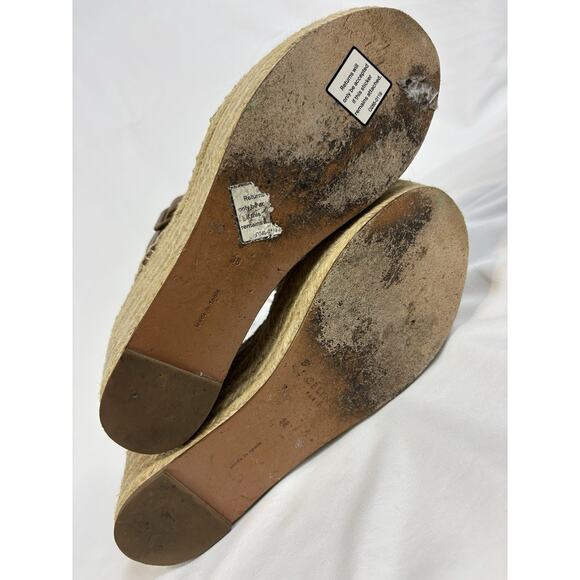 Celine Paris Espadrilles Wedges Platform Sandals Brown Leather Size 38 Buckle - Picture 10 of 16